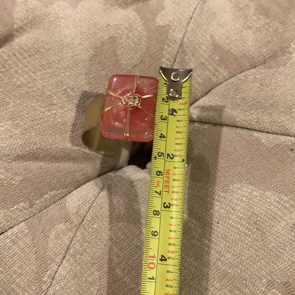 Hand Made Cuff bracelet. strawberry quartz and gold toned.
